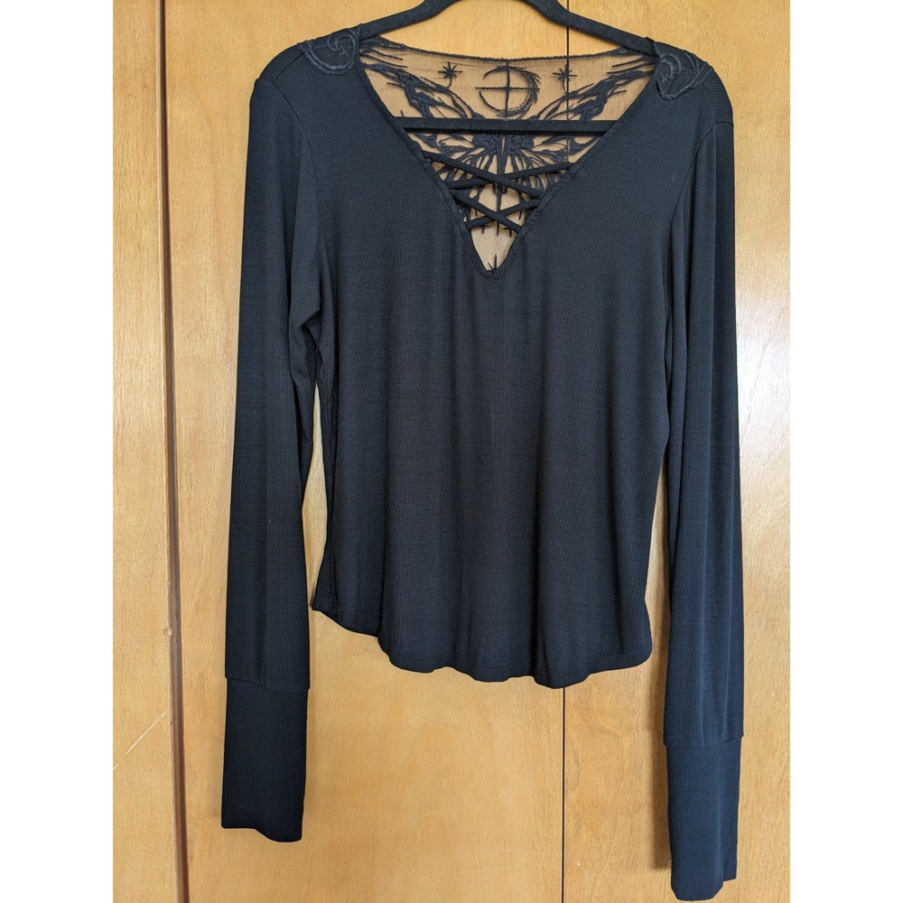 NWOT Midnight Hour Sigil Moth Ribbed Long Sleeve Top - Size L